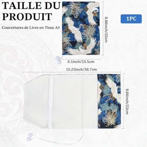 craspire Protège Livre en Tissu avec Motif de Marguerites et Motif Grues Housse Réglable Couverture de Livre en Tissu Doux Rétro pour Livres de Poche A5 Livres à Couverture Rigide pour Salle – vue 2