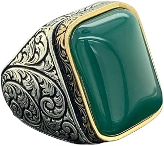Mens Handmade Ring, Emerald Stone Ring, Green Stone Ring, Ottoman Style Men Ring, Gift for Him, 925k Sterling Silver Ring