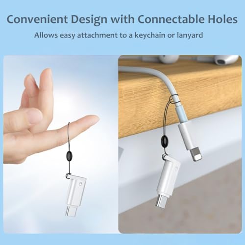 Image of Verilux Type C Earphone Converter with Lanyard Holes, Type C Male to L Female Aluminum Alloy Portable Audio Adapter for iPhone 17 /16 /15, Support Hands-Free Calling, Volume Control