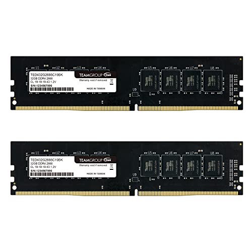 TEAMGROUP Elite DDR4 64GB Kit (2 x 32GB) 2666MHz (PC4-21300) CL19 Unbuffered Non-ECC 1.2V UDIMM 288 Pin PC Computer Desktop Memory Module Ram Upgrade - TED464G2666C19DC01