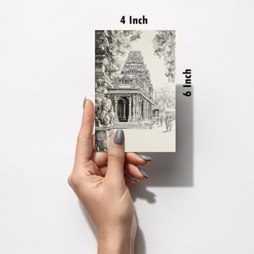 Image of SiddArtify South Indian Temple Architecture Black - Sepia Art Print Set - Set of 2-4x6 Inch - Board (Pack of 6) - Sticker (Pack of 6) Wall Room Decoration art Poster Prints