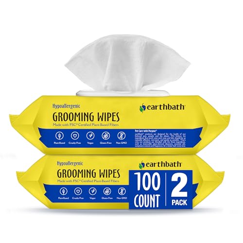 earthbath, Hypo-Allergenic Grooming Wipes - Fragrance Free Dog Wipes for Paws and Butt, Best Pet Wipes for Dogs with Sensitive Skin, Made in USA, Cruelty-Free Dog Cleaning Wipes - 100 Count (2 Pack)