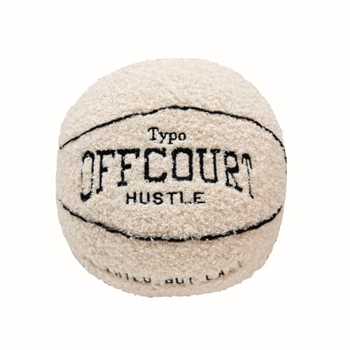 Tezimjia 2023 New Offcourt Basketball Pillow 11 Basketball Shaped Teddy Fleece Embroidered Throw Pillow Fuzzy Plush Toy Gifts for Kids Boys Girls (Beige)