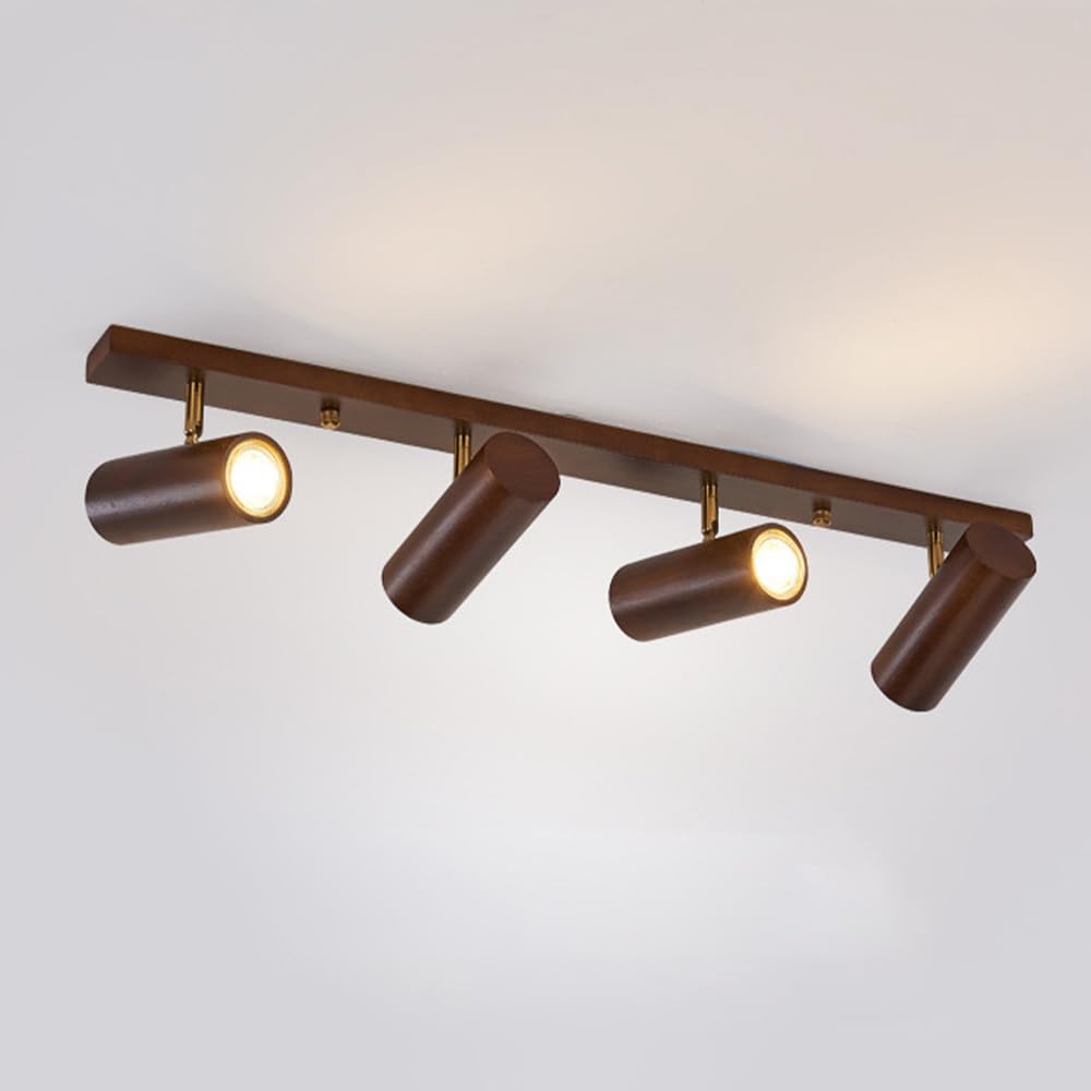 BHGFYXBS Led Spotlight Fixed Track Lighting Kit Wood Spot Light Ceiling Bar Adjustable Ceiling Spot Lamp Directional Spotlights Accent Lamps For Kitchen Island Home Office Artwork,3000k-4light