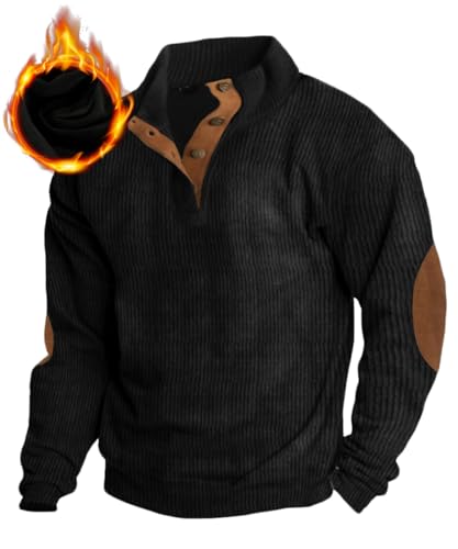 HARGLESMAN Mens Stand Up Collar Corduroy Heavy Sweatshirt Fashion Casual Warm Pullover Fleece Sweater