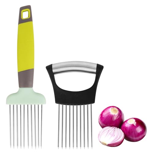 XCRPRT Forchetta per Cipolle, 2Pcs Affetta Cipolle Ago Cipolla Acciaio Affettatrice per Cipolle Coltello Salvadita in Acciaio Inossidabile Affettatrice per Tagliare Carne, Verdura, Frutta, Ecc