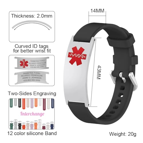 Custom Engraving Medical Alert Bracelet for Women,Personalized Seniors' Silicone Allergy Alert Information Bracelet4