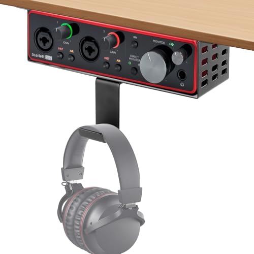 Metal Under Desk Mount for Focusrite Scarlett 2i2 3rd Gen with Adjustable Headphone Hanger Stand...