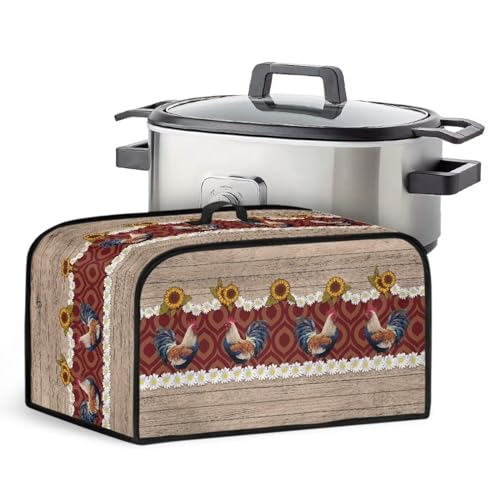 KUIFORTI Sunflower Wooden Slow Cooker Cover Chicken Design Crock Pot Cover Dust Cover Fits for Most 6-8 Quart Oval Slow Cooker Keep Small Appliance Clean