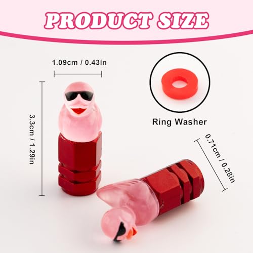 4Pcs Duck Tire Valve Caps, Funny Sunglasses Duck Valve Stem Caps Covers for Wheels, Decorative Cute Tire Valve Caps for Car Accessories (Hexagon Duck Red)