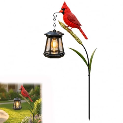 Cardinal Solar LightA Beautiful Garden Light that Feels Full of Life Outdoor Stake Yard Decor Red Bird Lantern Gift for Mom Warm Glow Lantern for Patio Lawn Porch(1PC)