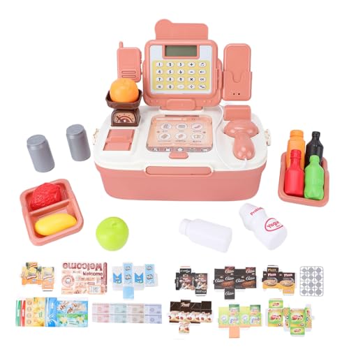 Jectse レジ計算機のおもちゃ、引き出し、キーボード、サウンドとライト付きのインタラクティブな店舗ごっこ、3〜6歳向け、本物のスーパーマーケットのレジを模倣、ロールプレイングに最適