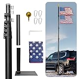 Fanmoss 20FT Telescoping Flag Pole with Tire Mount, RV Telescoping Flag Pole with US Flag, Metal Alloy Clips & Dual Flag Mount, Thickened Aluminum Flag Pole for Truck, Trailer & Tailgating