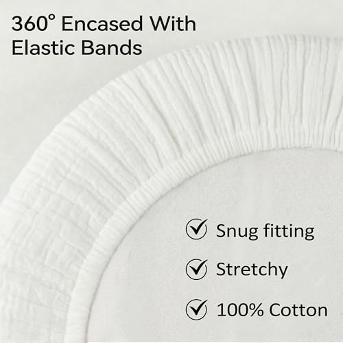 Image of Muslin Bassinet Sheet Compatible with Halo BassiNest Swivel Sleeper - 100% Cotton Hourglass & Peanut Shape Mattress Pad Cover (30 inchx18 inch), Breathable & Soft, Boho (1 Pack White)