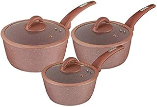 Tower T81212RS Forged Saucepan, Cerastone Coating, Aluminium, Rose Pink, 3-Piece