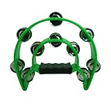 YAYUZEST Half Moon Musical Tambourine Double Row Metal Jingles Hand Held Percussion Tambourines Musical Instrumen with Ergonomic Handle Grip for Adults Church KTV Party (Green)