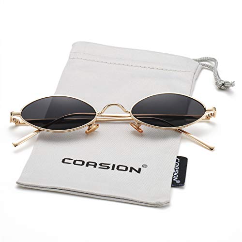 Image of COASION Vintage Small Oval Aesthetic Sunglasses Retro for Women Men Hippie Cool Metal Frame Sun Glasses