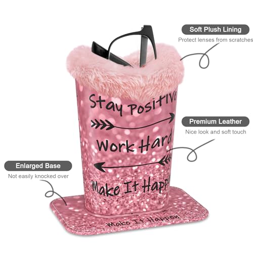 Image of Eyeglasses Holder,Plush Lined PU Leather Pattern Stand Case with Magnetic Base,Unisex for Women Men