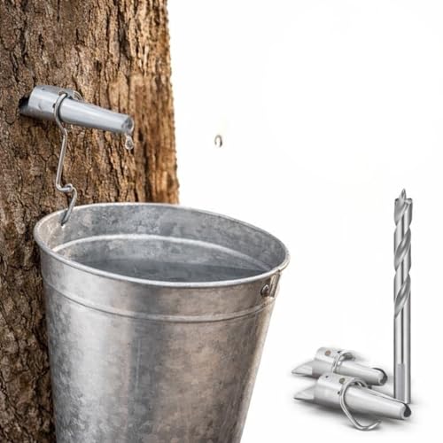 Maple Syrup Tree Tapping Kit - Includes (2) Maple Syrup Spiles and Maple Tree Tapping Drill Bit for Tap - Stainless Steel Spiles with Bucket Hook - Maple Tree Tapping Kit - Maple Syrup Supplies