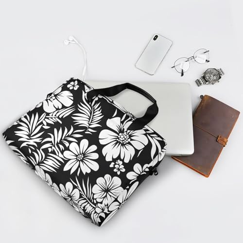 Maletín para portátil con diseño floral blanco y negro, 13-15.6 pulgadas miniatura 6