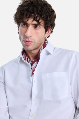 Image of SNITCH Men Casual Shirt | Regular Fit Full Sleeve Spread Collar Solid Pattern | Breathable Cotton Linen Blend & Lightweight Fabric for Summer, Vacation & Smart Casual Wear