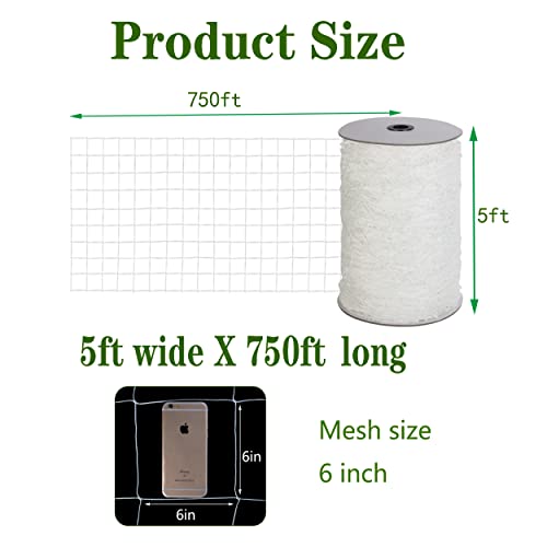 Toolazy Soft Mesh Nylon Trellis Netting Bulk Roll - 5 X 750 Ft Heavy-Duty Garden Netting For Climbing Plants,Garden Melons Vegetables, Grape Racks, Hydroponic #TOP1