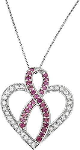 Original Classics 14K White Gold 1/4 cttw Diamond and Pink Sapphire Heart-Shaped Pendant Necklace (H-I, I1-I2)