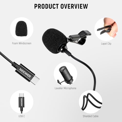 Mini Microphones Lavalier USB C NEEWER Pack de 2 pour iPhone 15 16 et Android avec Câble 2m - 5