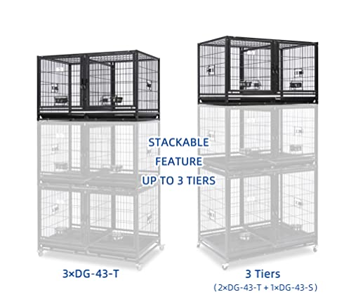Homey Pet-43 All Metal Open Top Stackable Heavy Duty Cage(Upper) w/Floor Grid, Tray, Divider, and Feeding Bowl