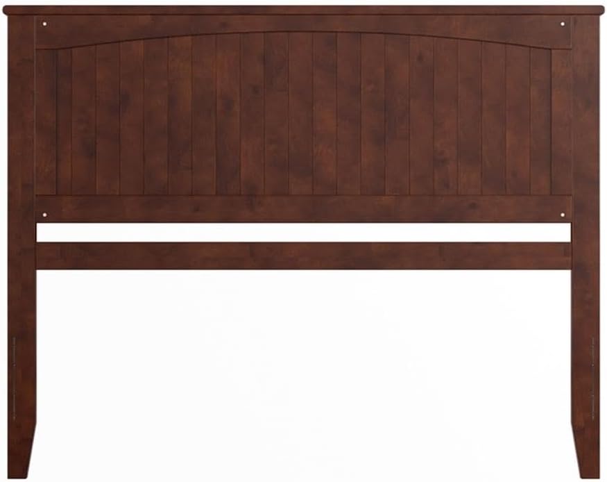 Pemberly Row Queen Coastal Solid Wood Panel Headboard, 50" H x 64.63" W x 2" D, Walnut Finish, Tongue and Groove Beadboard Detailing, Built-in USB Charging Ports, Cottage Style for Bedroom Use