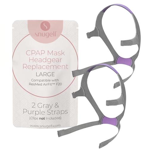Snugell Strap Replacement for ResMed AirFit F20 Full Face Mask CPAP Machines Ultra-Soft Elastic Nylon Headband for Secure Comfortable Fit Large 2 Pack - Gray and Purple - Clips not Included