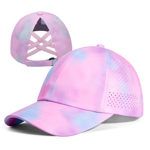 BAOPLAYKIDS Little Girls Criss Cross Ponytail Hat Toddler Mesh Quick Dry Baseball Cap Kids Outdoor Summer Sports Hats Age 3-8 Gradient Purple