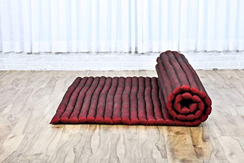 Image of Leewadee - Foldable Floor Mattress - Japanese Roll Up Futon -Trifold Tatami Mat- Guest Floor Bed - Camping Mattress - Thai Massage Mat, Kapok Filled, 75 x 57 inches, Red