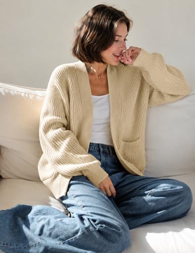 Image of MEROKEETY Long Sleeve Oversized Cardigan Sweaters for Women | Fall Winter Sweaters, Open Front, Chunky Knit, 2026 Casual Work Outerwear with Pockets