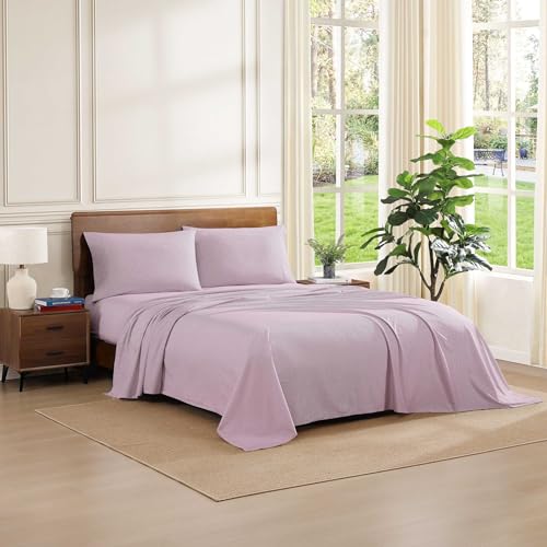Image of Tommy Hilfiger - Full Size Sheets Set, Crisp & Tailored Cooling Sheets w /a Naturally Smooth Cotton Percale Lightweight Feel - Bed Sheets w /Matching Pillowcases & Fitted Sheet (Ithaca Stripe Red)