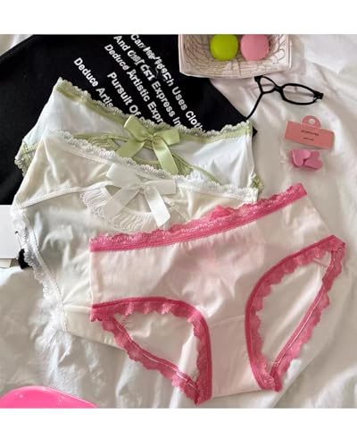 Sweet Bow Underwear for Teen Girls Age 8-16 Milk Silk Comfy Panty Set Frill Trim Soft Cotton Crotch Mid-rise Briefs2