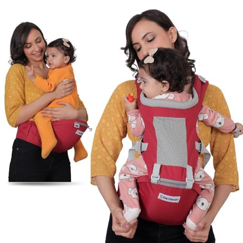 Image of Baby Carrier with Hip Seat, Ergonomic 4 in 1 Carrier Positions, Newborn to Toddler Adjustable Baby Carrier for 4-36 Months, Comfortable Padded Straps, Supports Up to 15 kg (Red)