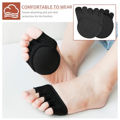 Image of Women Toe Topper Socks,Five-Toes No Show Liner Socks Ball of Foot Cushions Half Non Slip Invisible Forefoot Sock