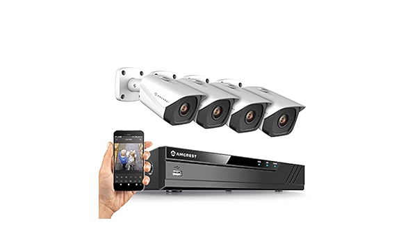 Amcrest 4K Security Camera System w/ 4K (8MP) 8CH PoE NVR, (4) x 4K  (8-Megapixel) Bullet POE IP Cameras (3840x2160), 2.8mm Wide Angle Lens,  Hard Drive