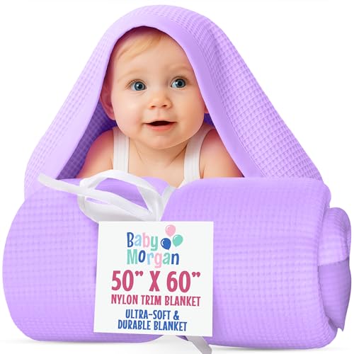 Baby Morgan Thermal Waffle Throw Blanket Lavender, Nylon Trim 50x60