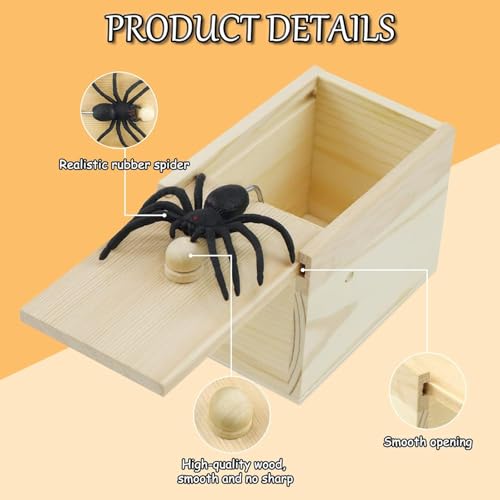 Image of Wooden Spider Surprise Box, Jump Scare Prank Toy with Black Spider, Novelty Gag Gift