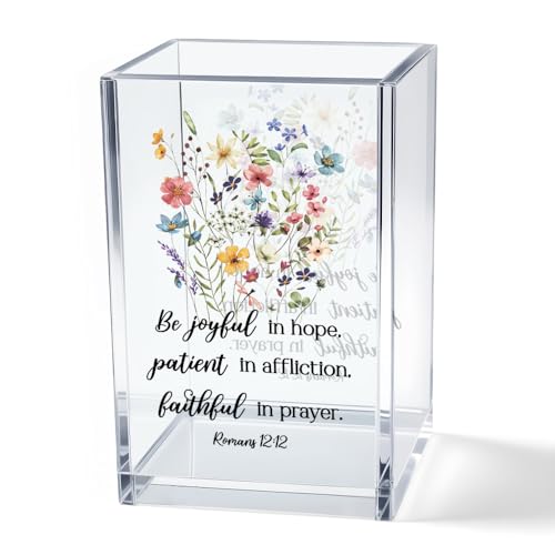 Vgrti Be Joyful in Hope, Patient in Affliction Romans 12:12 Acrylic Cosmetic Pencil Pen Holder Cup, Christian Verse Pen Holder Cup, Christian Gifts for Women Boss Friend Teacher