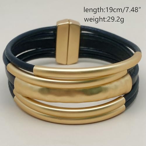Bracelets for Women Leather Bracelet Multi-Layer Rope Wrap Bangle 14k Gold Plated Circle Hollow Tube Boho Cuff Bangle Bracelets for Women Gift3