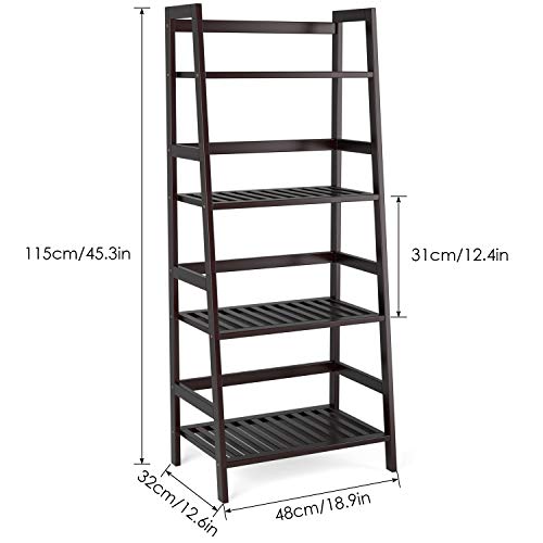 HOMFA Bamboo 4 Shelf Bookcase, Multifunctional Ladder Shaped Plant Flower Stand Rack Book Rack Storage Shelves, Dark Brown