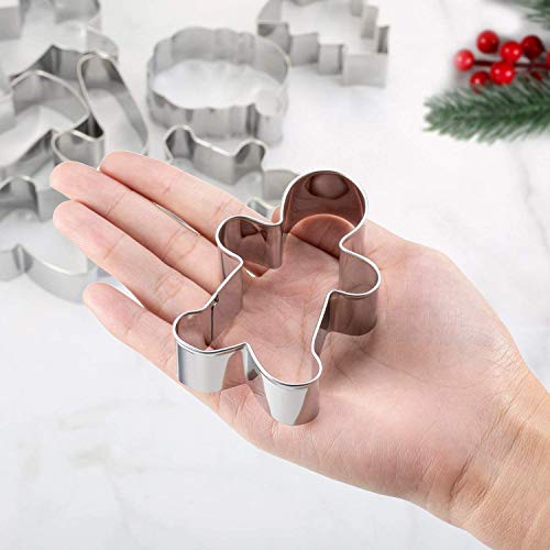 Christmas Cookie Cutters, 8 Pieces Stainless Steel Cookie Cutter with Gingerbread Men,Christmas Tree,Snowflake, Candy Cane, Angel, Santa Face,Stocking,Mitten