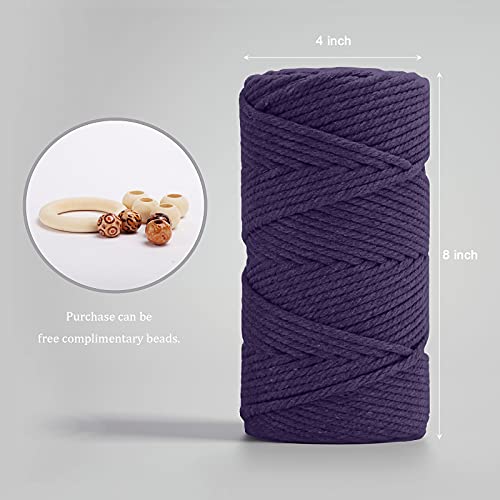 Image of ZUEXT Macrame Cord, Dark Violet, 5mm x 109yds Cotton String Macrame Yarn | 100% Natural Handmade, 4 Strands Twisted Cotton Rope, For Wall Hanging Plant Hangers Gift Wrapping Tapestry DIY Crafts, 100m
