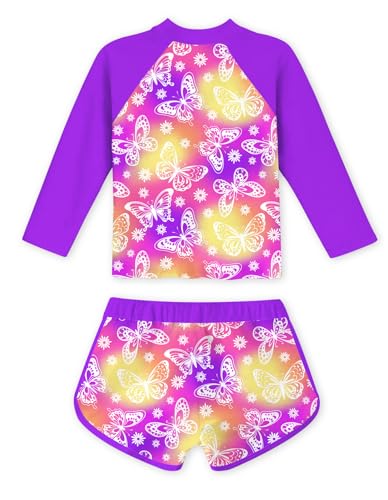 Image of TUONROAD Girls 2 Pieces Rash Guard Swimsuit Long Sleeve Tankini for 4-10 Years