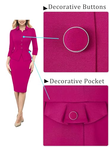 VFSHOW Womens Work Business Dresses Collared Notch Neck Office Buttons Peplum Slimming Sheath Pencil Dress4