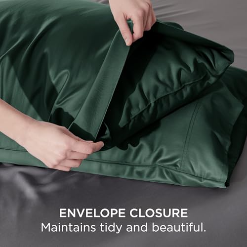 Bedsure Cooling Pillow Cases Standard Size, Rayon Derived from Bamboo Standard Pillowcases Set of 2, Breathable & Silky Soft Bedding Pillow Covers with Envelope Closure, Mallard Green, 20x26 Inches