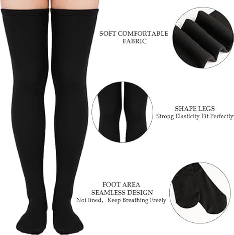 SAYFINE Wool Warm Thigh High Socks Extra Long Cotton Knitted Warm Thick Thermal Woolen for Women Winter Wear Knee Length Leg Warmers Tall Long Boot Cuffs Cap Stocking Girls Stripe Warmer 2